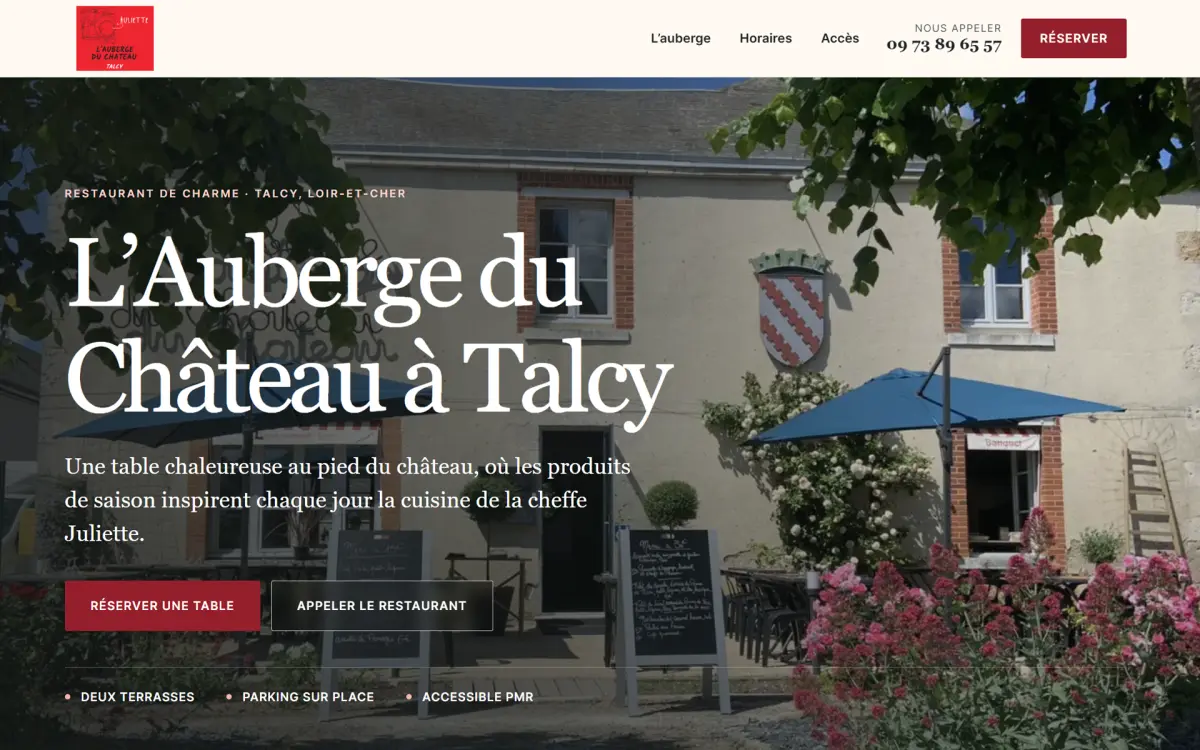 Capture de la page d’accueil du site L’Auberge du Château