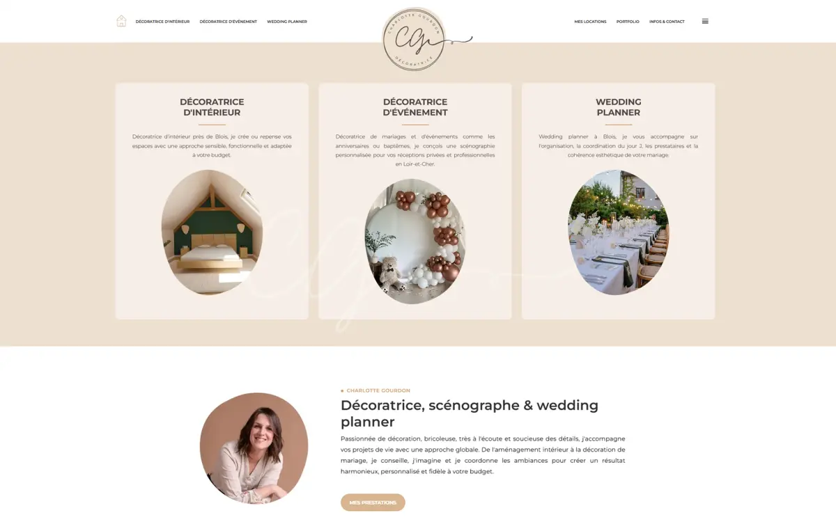 Capture de la page d’accueil du site Charlotte Gourdon