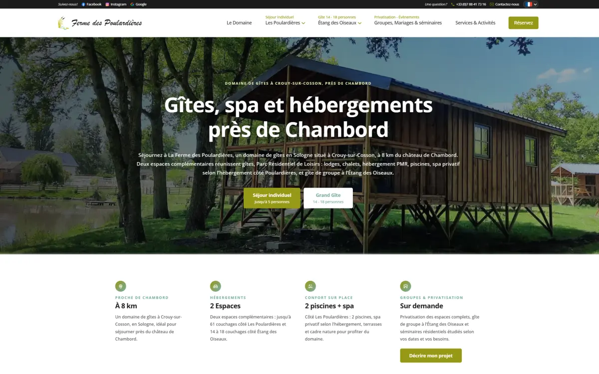 Capture de la page d’accueil du site Ferme des Poulardières